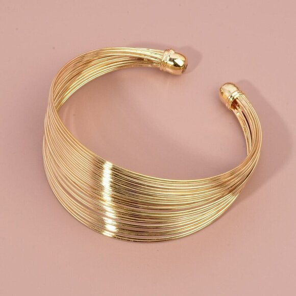 Yellow Gold Fashionable Women's Minimalist Cuff Bangle - Picture 1 of 4